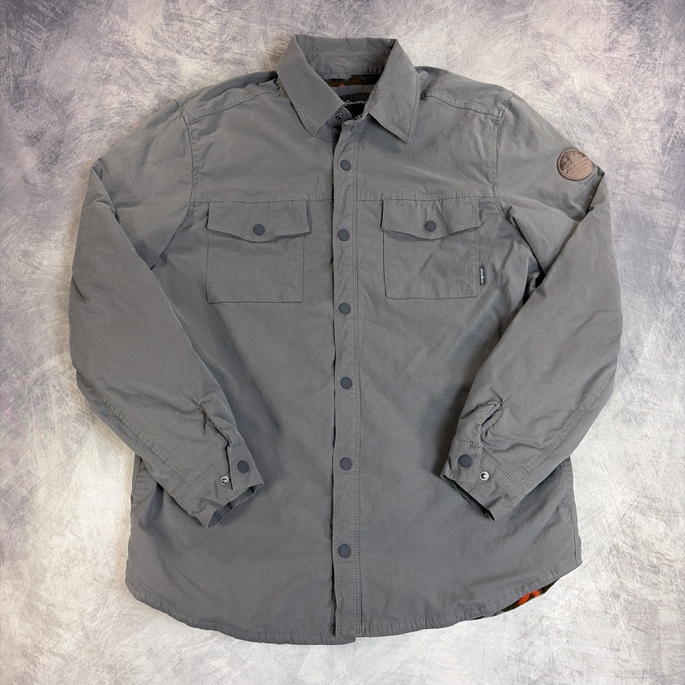 Eddie Bauer Shirt Jacket Mens M Grey Fleece Lined Snap Front Outdoor Utility